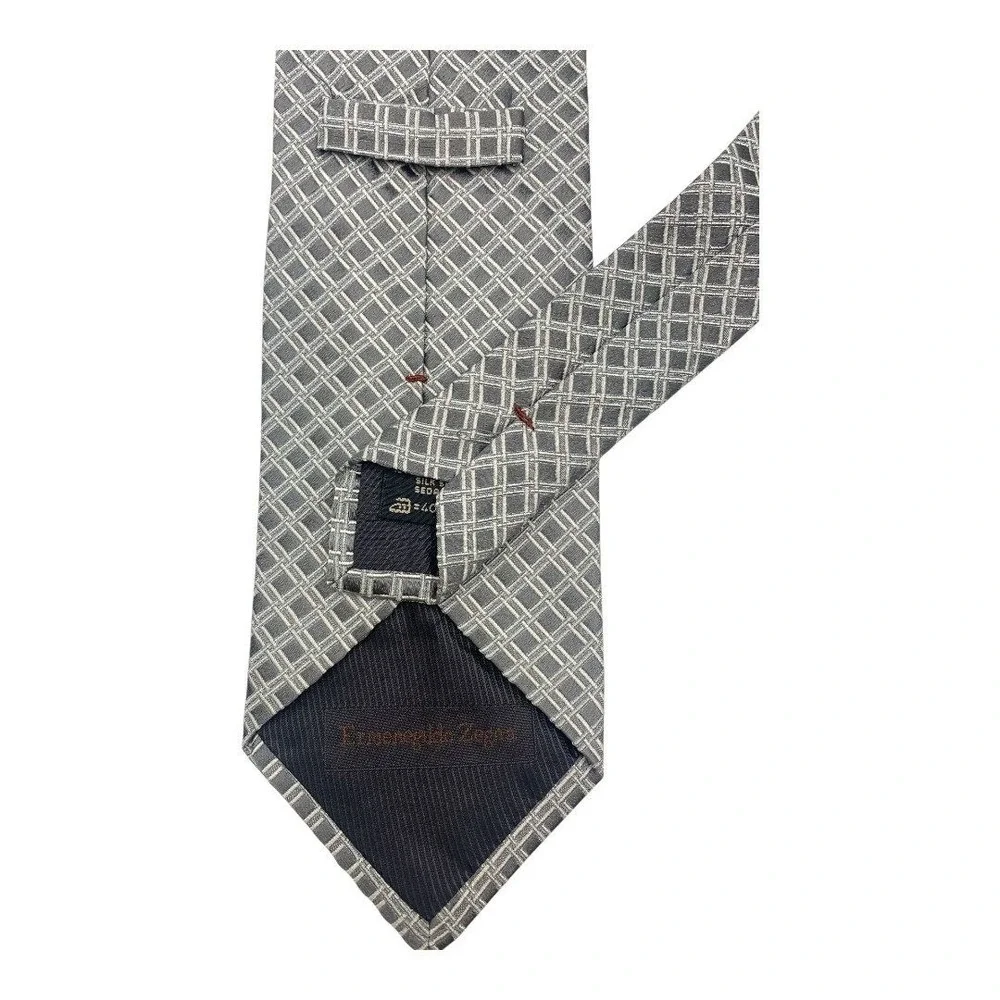Ermenegildo Zegna 100% Silk Geometric Pattern‎ Men's Necktie Silver